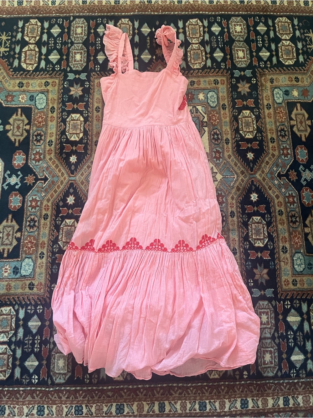Carolina K Dresses pink Kuna red embroidered tank maxi ruffle s - Picture 9 of 10
